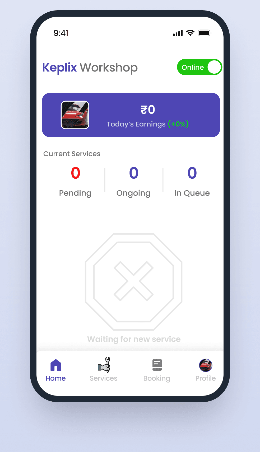 Keplix Garage Partner app screen